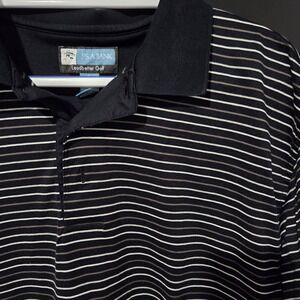 JOS A BANK Leadbetter Golf Mens Polo Shirt Black White Gray Stripe Size L Cotton